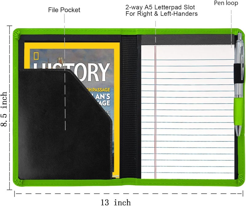 Gorbado Padfolio/Portfolio Binder, Mini Padfolio Portfolio Binder 5 x 8 Legal Writing Pad, A5 Document Organizer Folder for Men Women,Green. - Image 2